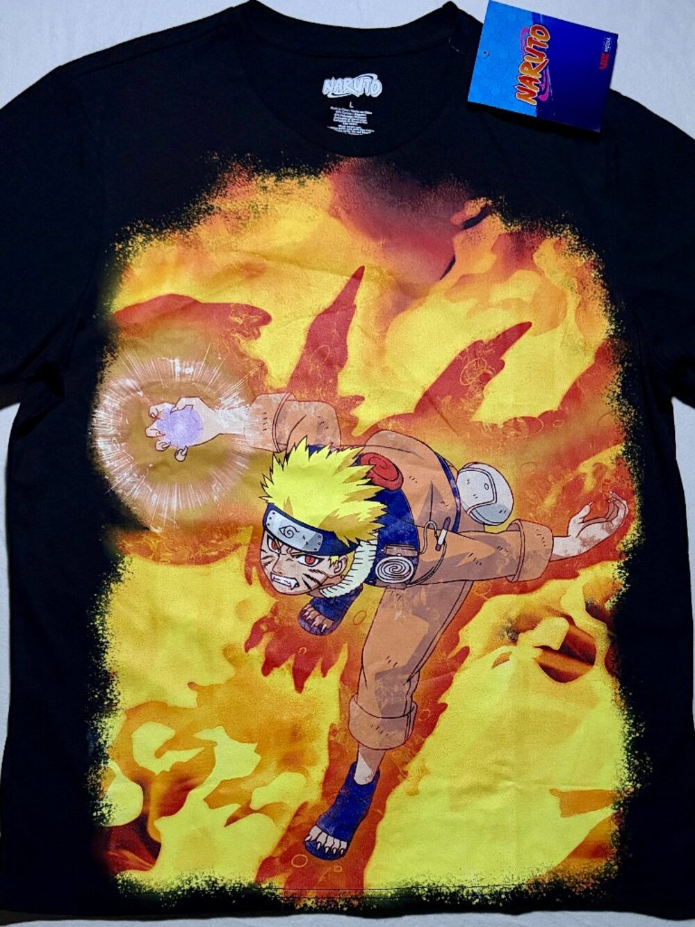 Naruto Graphic Tee Mens L Black Anime Nine Tails Kyuubi Streetwear NWT